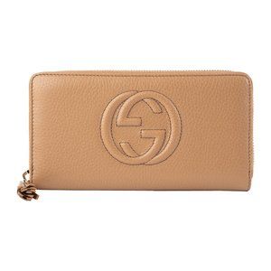 New Gucci Beige Soho Leather Zip Around Long Wallet Clutch Bag